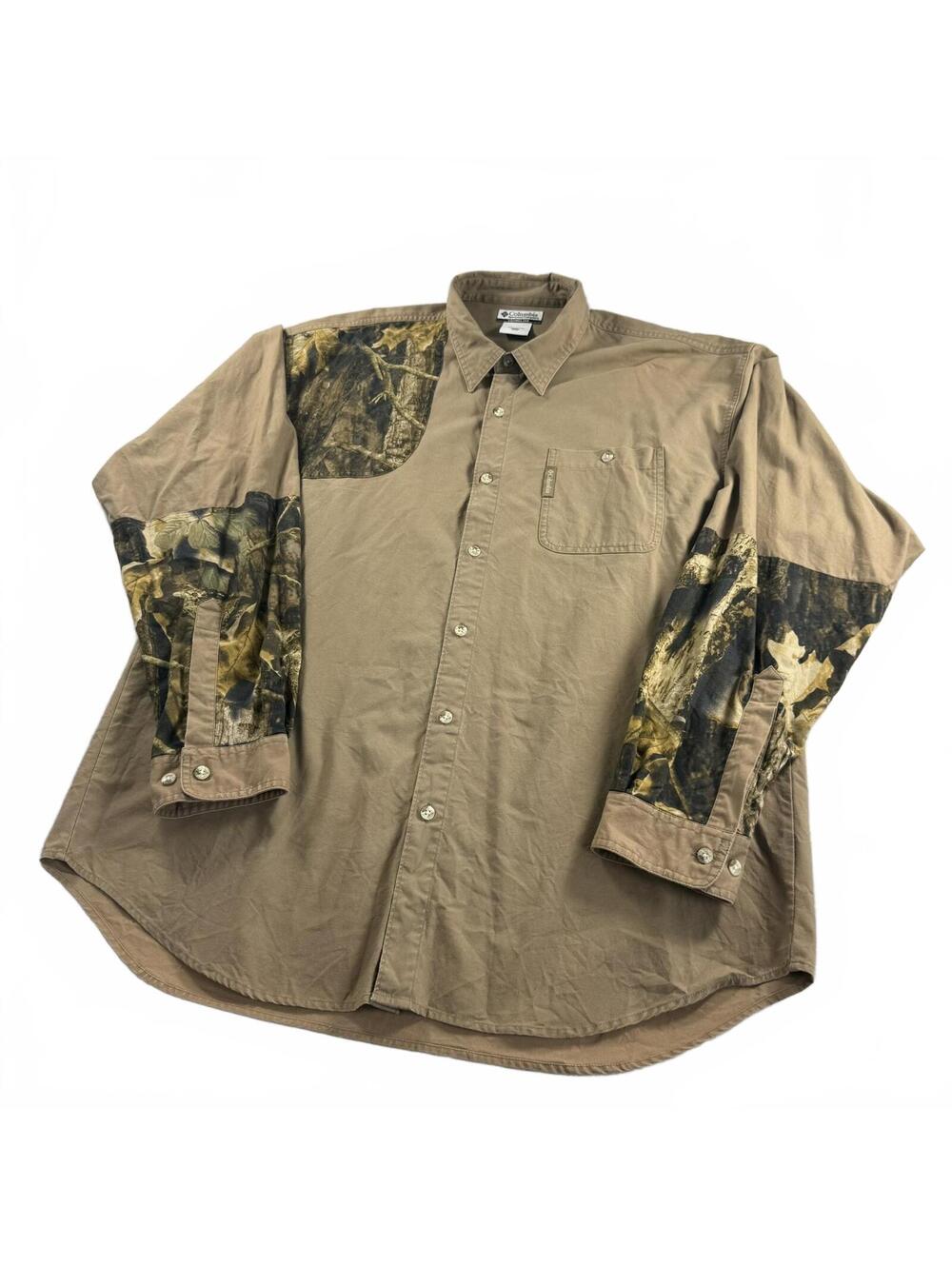 Columbia Sportswear Shooting Hunting Shirt XL Tan Timberwolf Camo Panel